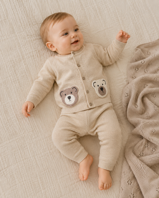 Viverano Organics - Cozy Bear Applique Knit Baby Cardigan (Organic Cotton)