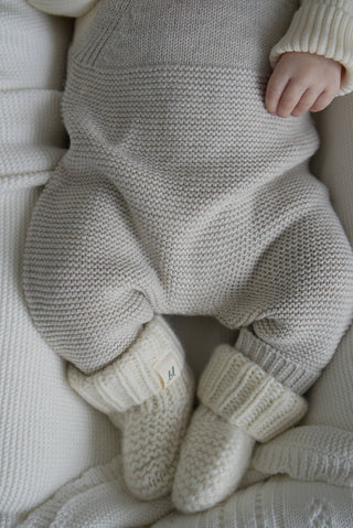 Luna + Luca - Luna + Luca Natural Knit Overalls: Natural / 3-6m
