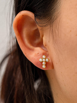 Image of Telo 18K Non-Tarnish Pearl Cross Stud