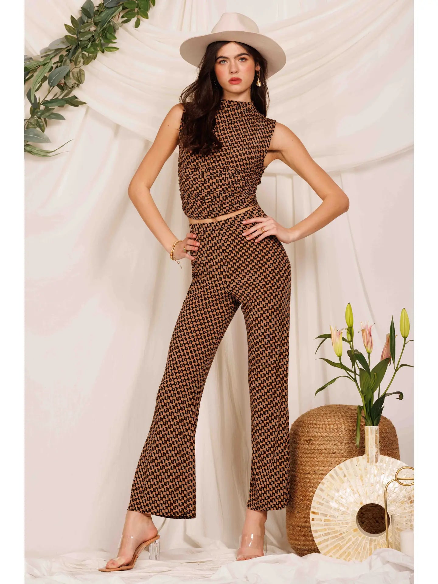Image of Printed Knit Wide Long Pants