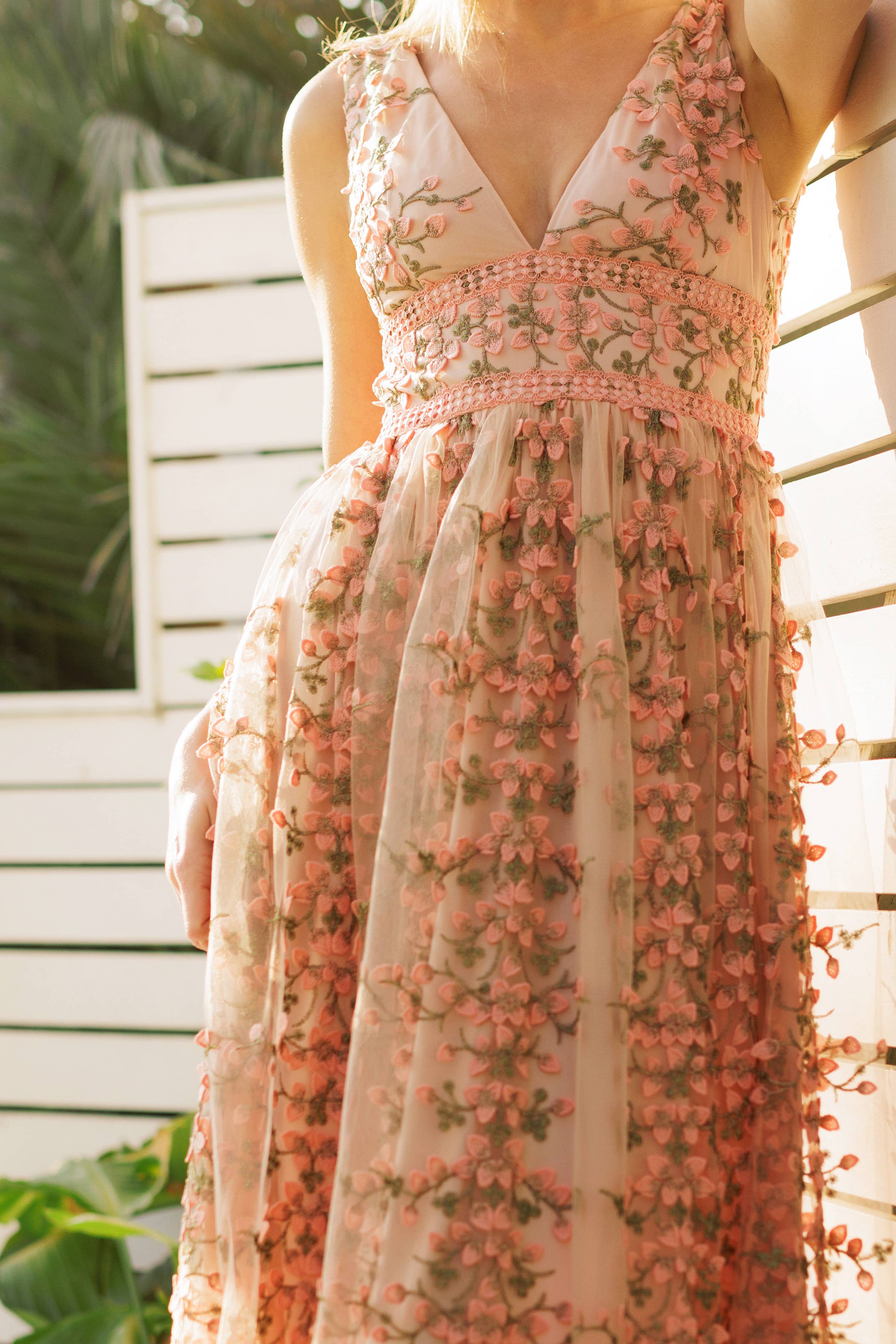 Image of Embroidered Floral Lace Maxi Dress