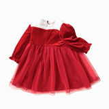 Balabala Baby Girl Velvet Solid Color Woven Dress