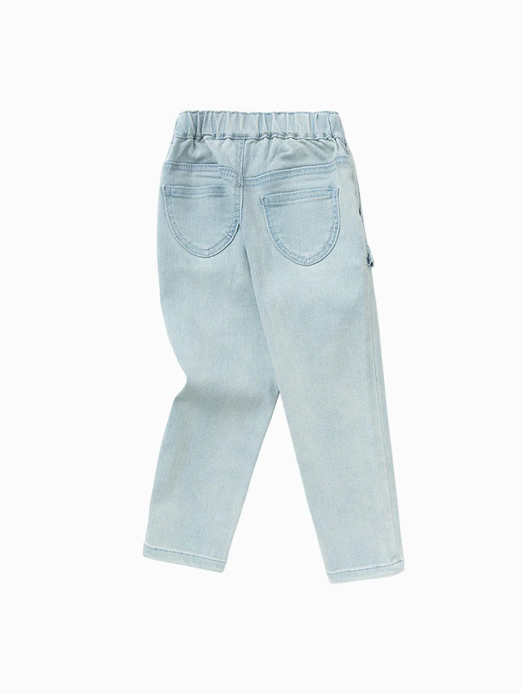 Balabala Toddler Girl High Stretchy Textured Jeans