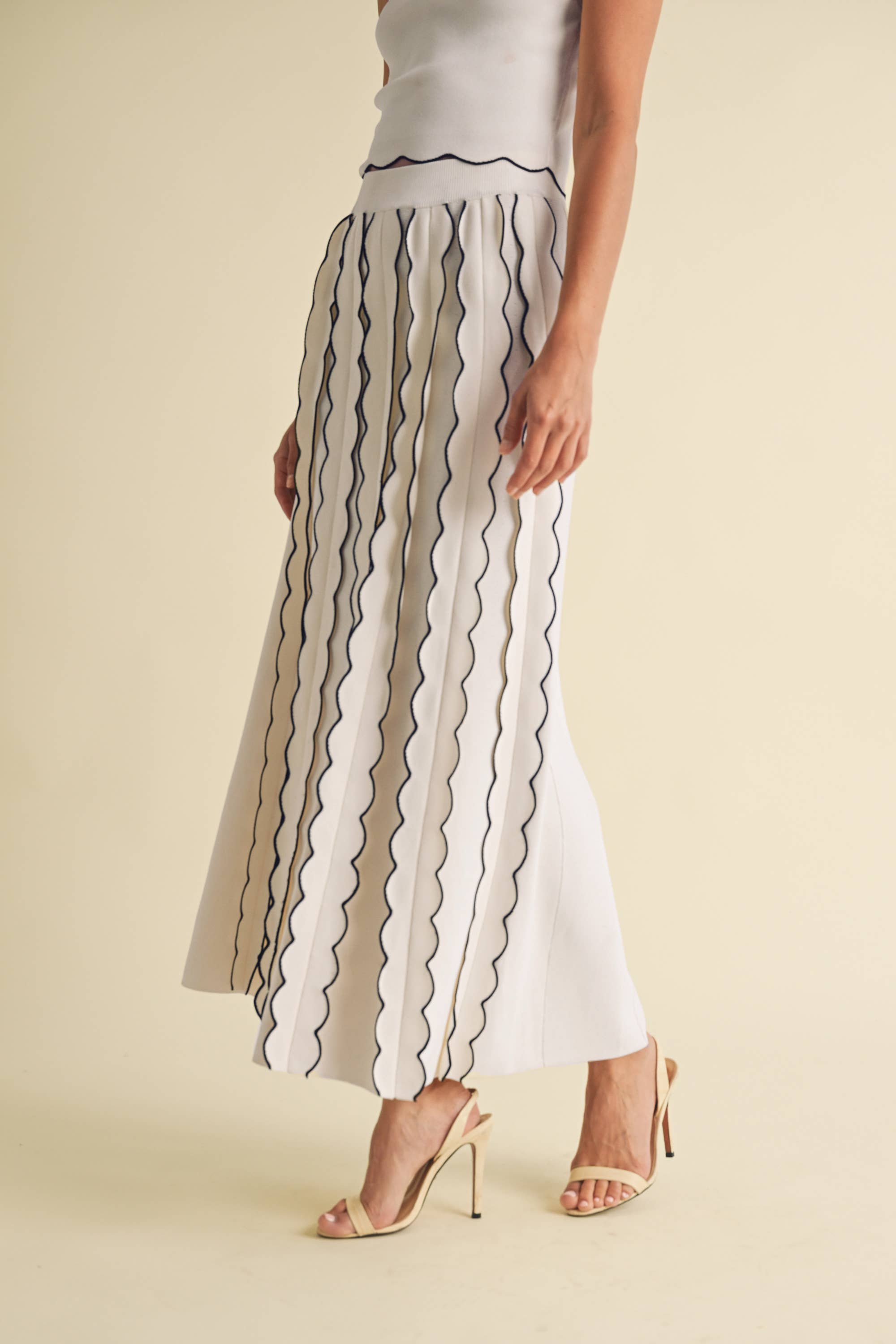 Image of Pleated Sweater Knit Maxi Skirt