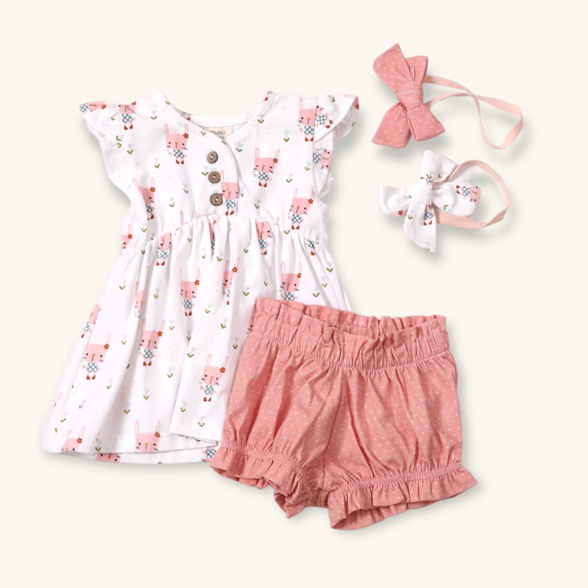Viverano Organics - Bunny Baby Girl Tunic Top + Bloomer Set