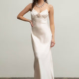 Moon River - SATIN ROSETTE SLEEVELESS MAXI DRESS: BLUSH