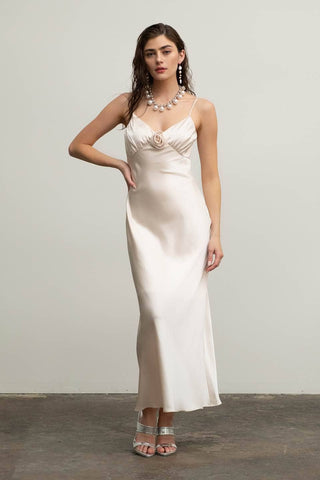 Satin Rosette Sleeveless Maxi Dress