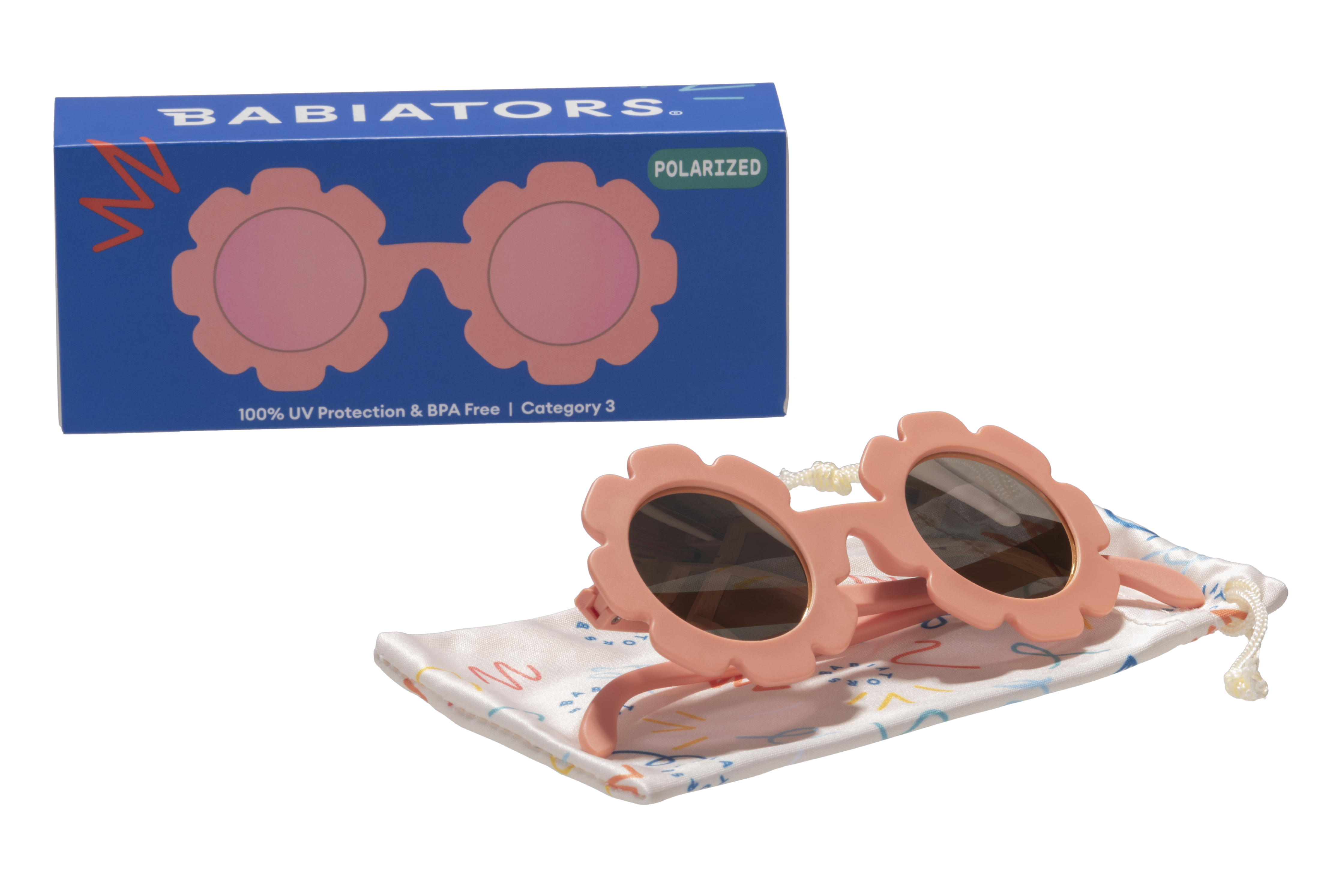 Image of Babiators - Peach Keen Polarized Flower Sunglasses with Mirrored Lens: Ages 6+