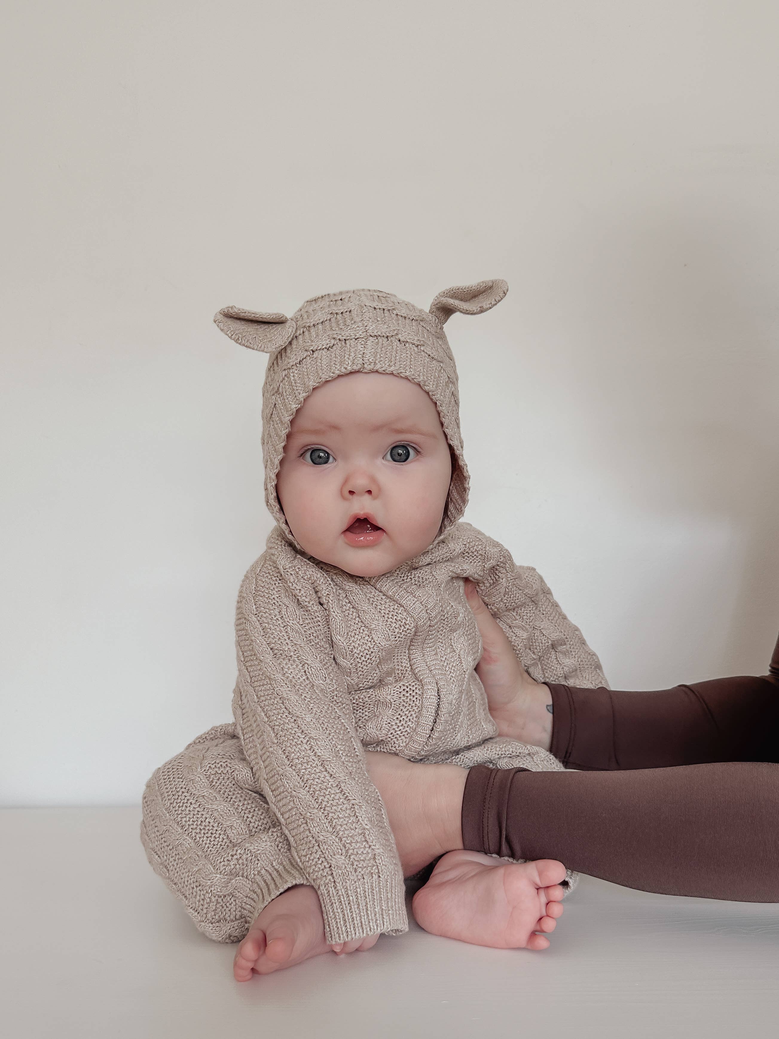 Luna + Luca - Luna + Luca Baby Bear Jumpsuit - Heather Beige