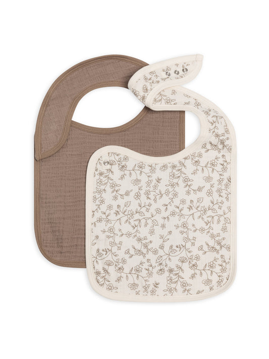 Colored Organics - Organic 2-Pack Muslin Bibs - Pip Floral Ivory + Taupe