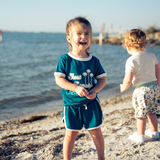 Emerson and Friends - Ocean Blue Bamboo Terry Track Shorts: 6T