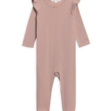 Colored Organics - Addy Pointelle Flutter Sleeve Footed Romper - Wren: NB