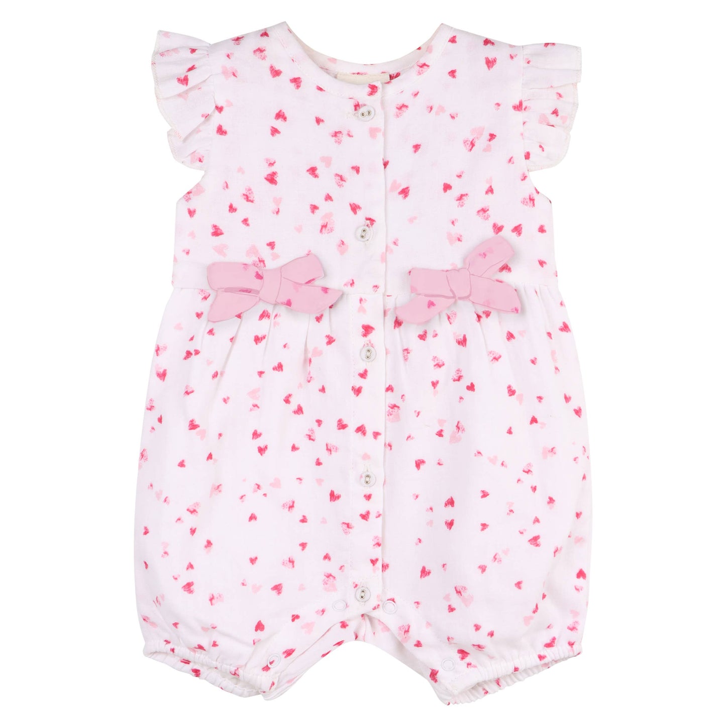 Viverano Organics - Dora Fluttering Hearts Bow Baby Romper (Organic Muslin)