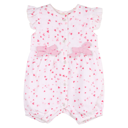 Viverano Organics - Dora Fluttering Hearts Bow Baby Romper (Organic Muslin)