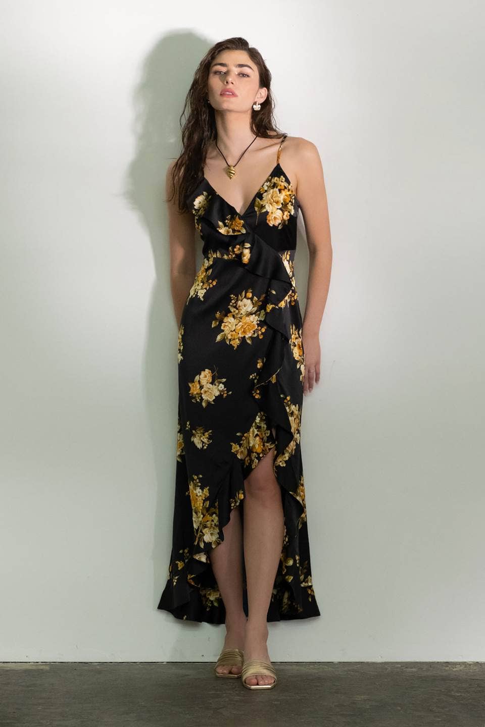Image of Floral Sleeveless Ruffle Wrap Maxi Dress