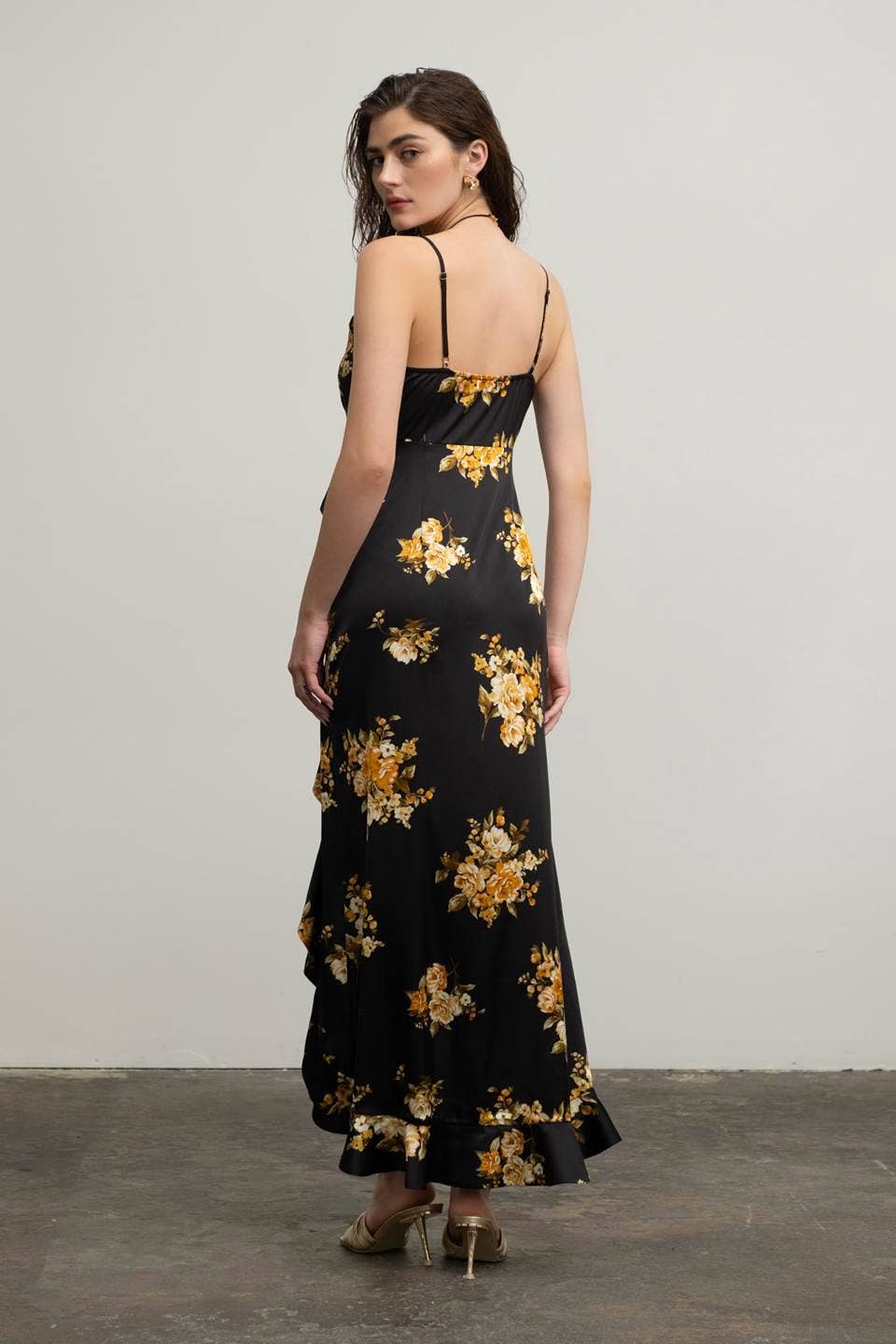 Image of Floral Sleeveless Ruffle Wrap Maxi Dress