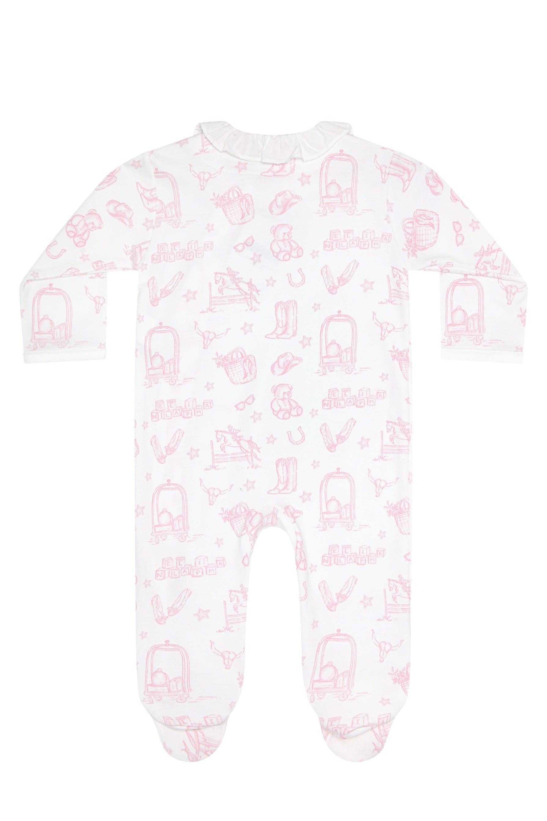 Nellapima - Pink Lone Star Toile Print Crossover Footie