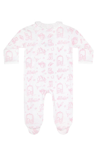Nellapima - Pink Lone Star Toile Print Crossover Footie