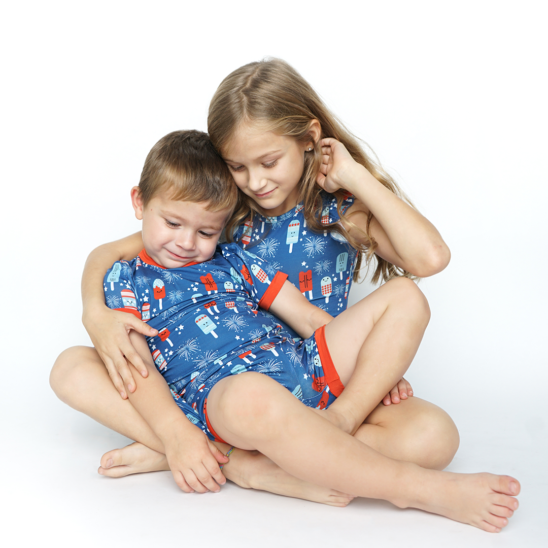 Emerson and Friends - Party Pops 4th of July Fireworks Bamboo Kids Clothing Pajama Shorts Set: 6-7T