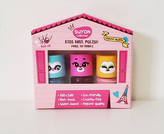 SUYON Collection - Kids Nail Polish Set - Blue, Light Pink, Dark Purple (3pcs)