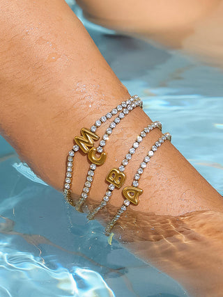 Chaplin 18K Gold Non-Tarnish Rhinestone Letter Bracelet