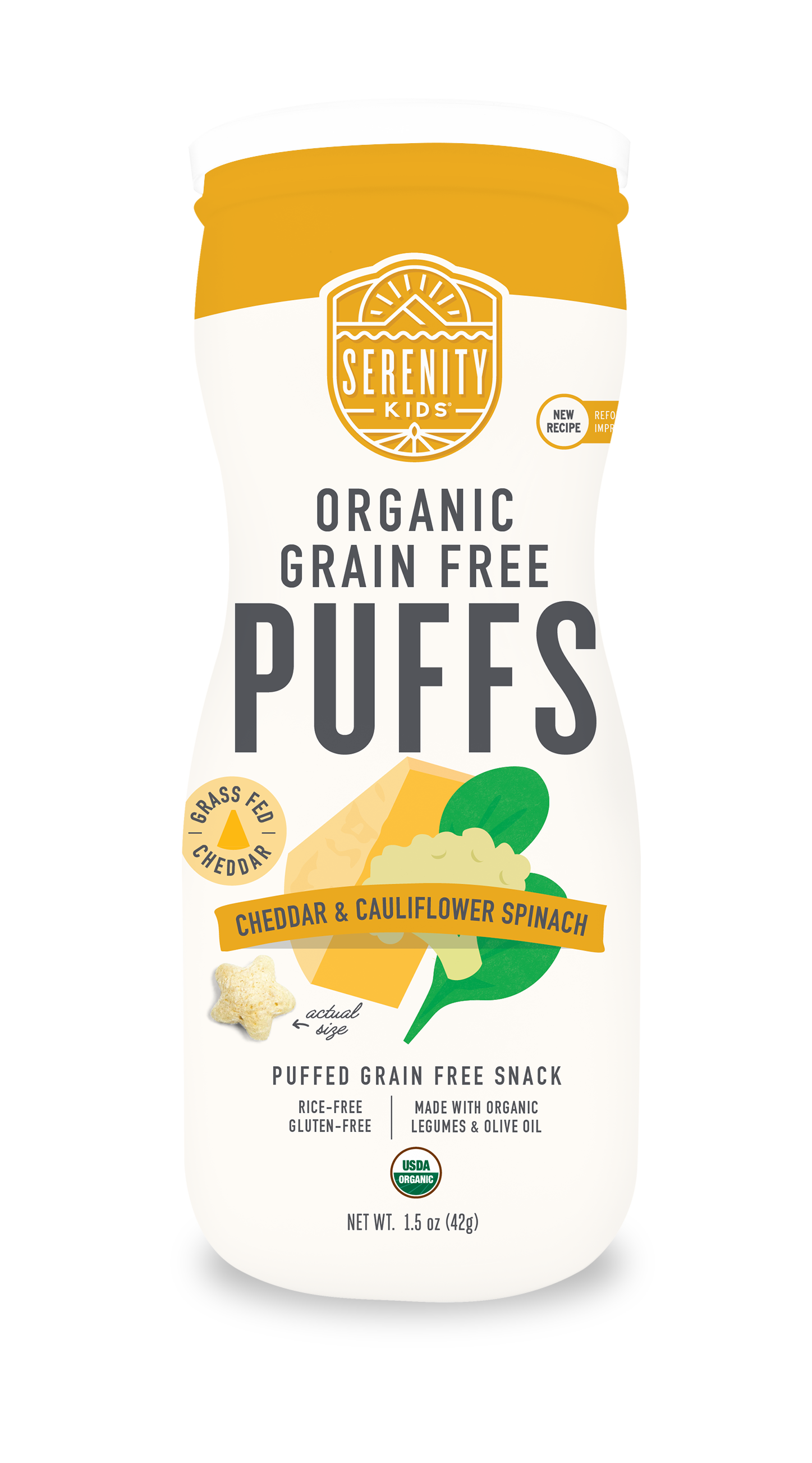 Serenity Kids Cheddar & Cauliflower Spinach Organic Grain Free Puffs