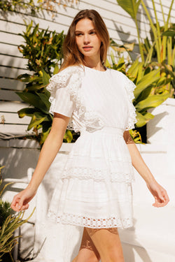 Image of Lace Trim Tiered Mini Dress