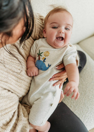 Whale & Bird Embroidered Baby Romper