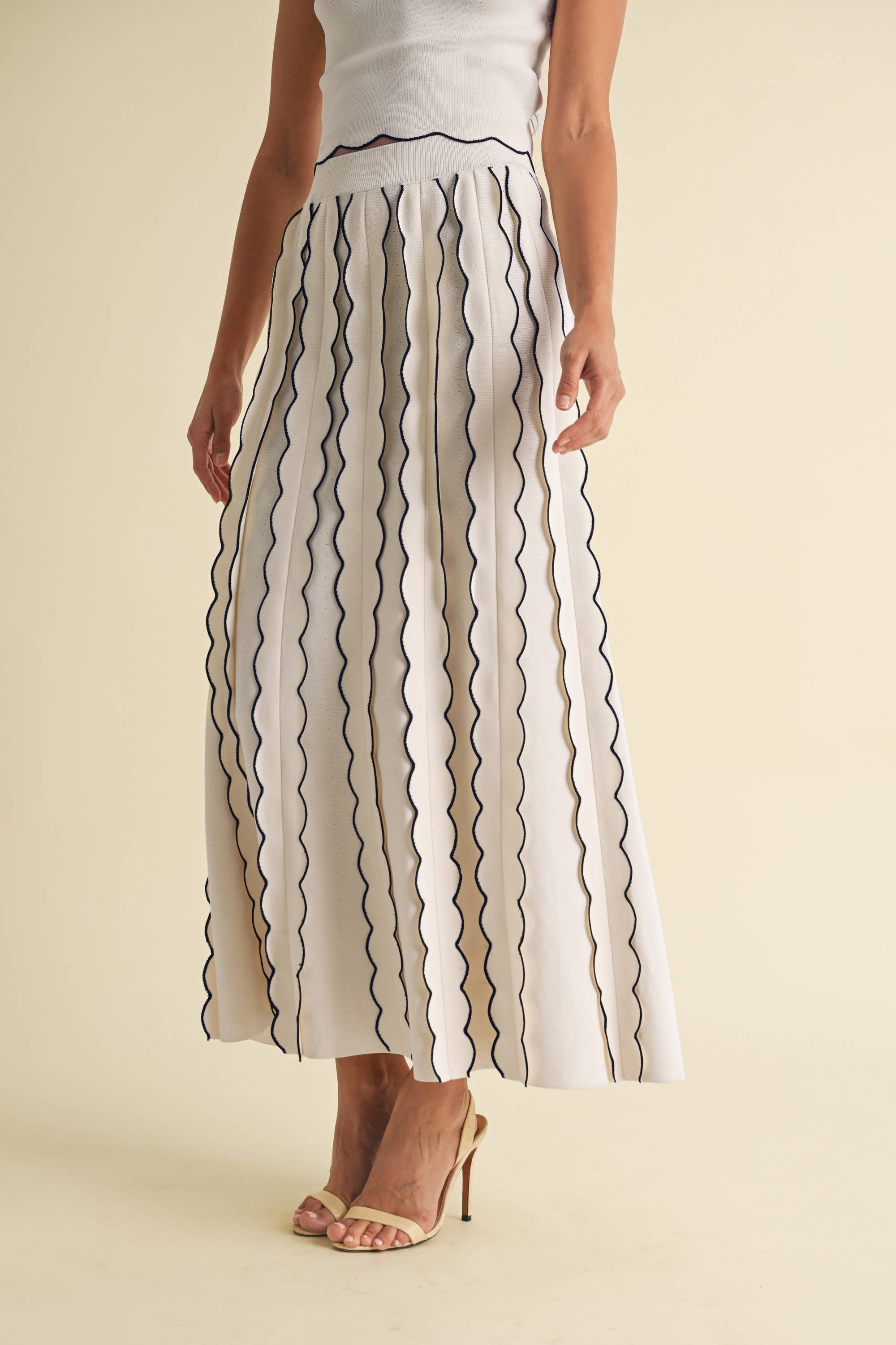Image of Pleated Sweater Knit Maxi Skirt