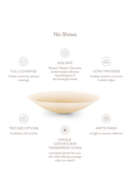 NOOD - No-Show (Round) | Reuasble Adhesive Nipple Covers: 4in. / No 3 Buff