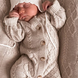 Luna + Luca - Luna + Luca Mixed Knit Jumpsuit: Natural / 3-6m