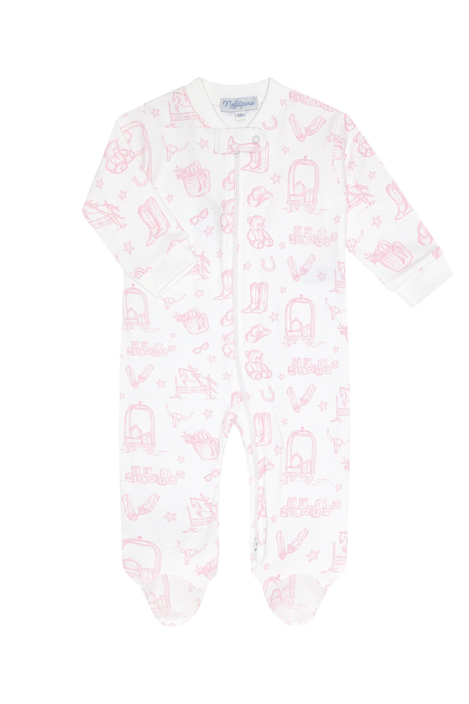 Nellapima - Pink Lone Star Toile Zipper Footie