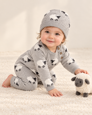 Viverano Organics - Furry Sheep 3D Jacquard Sweater Knit Baby Jumpsuit (Organic)