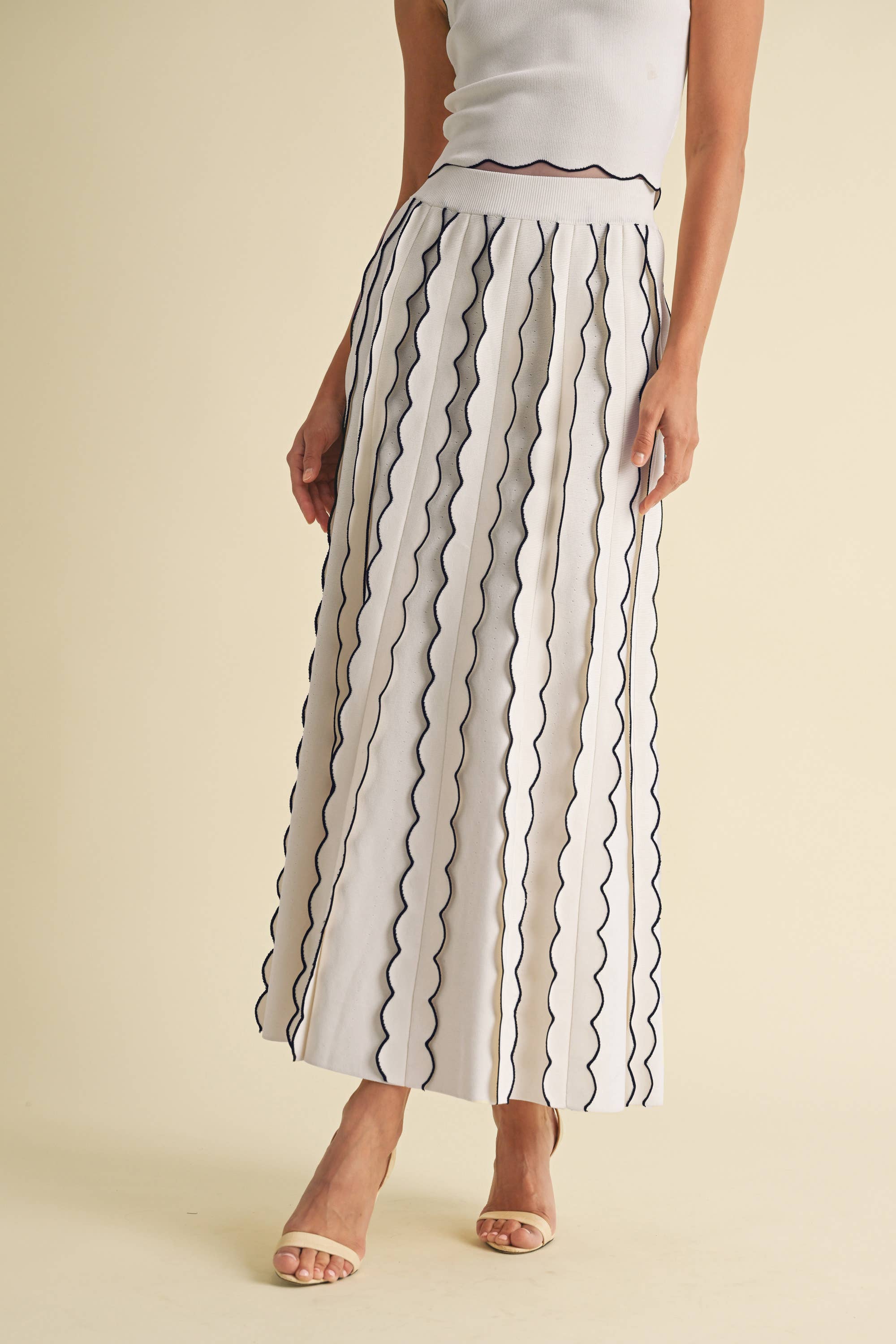 Image of Pleated Sweater Knit Maxi Skirt