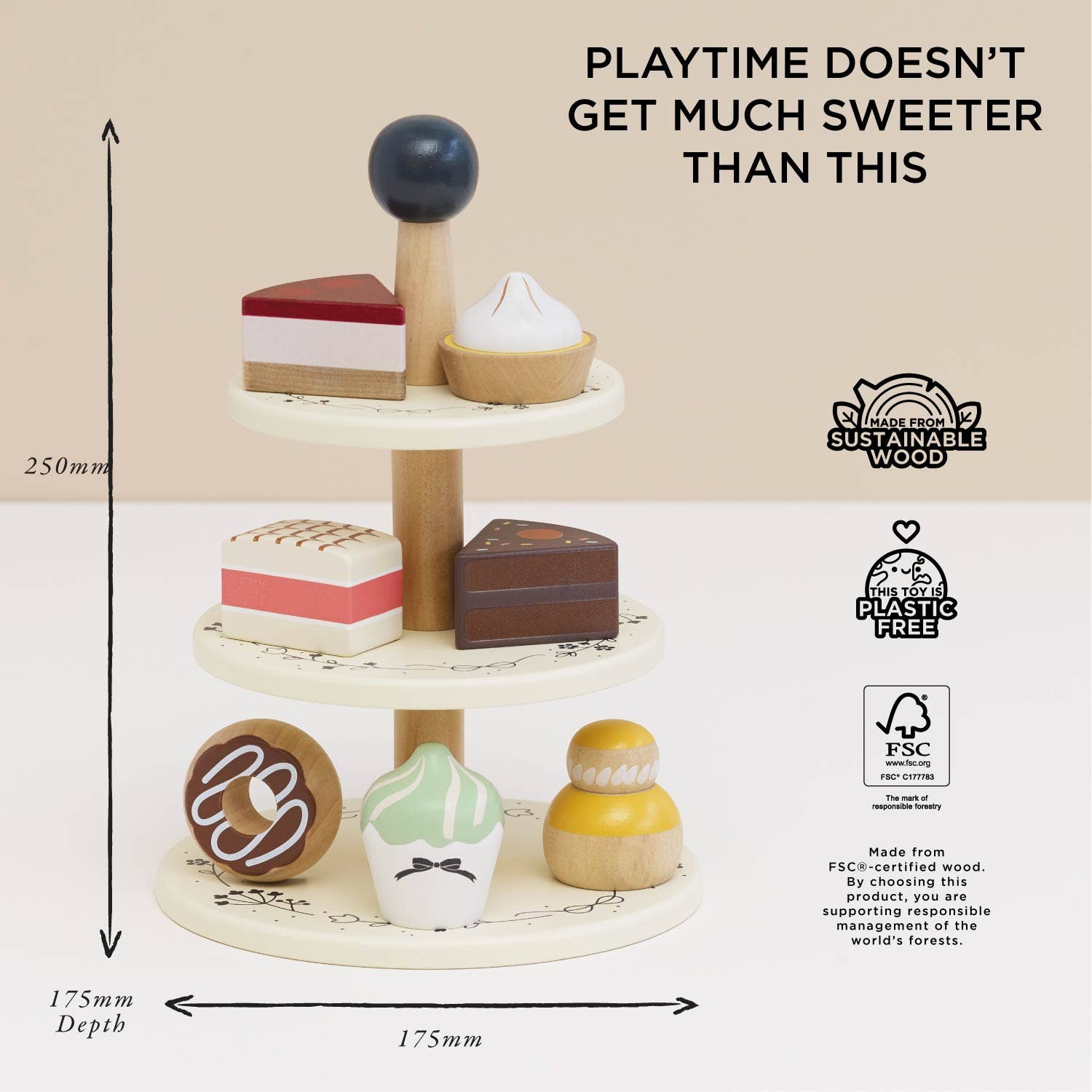 Le Toy Van - Wooden Toy Cake Stand & Selection of 7 Eco-Friendly Treats