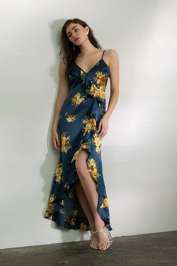 Image of Floral Sleeveless Ruffle Wrap Maxi Dress