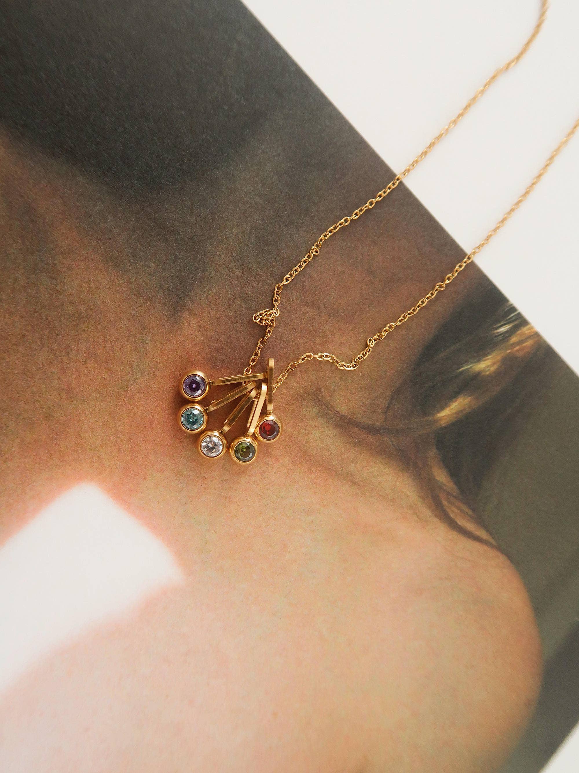 Reyna 18K Gold Non-Tarnish Five Stone Charm Necklace