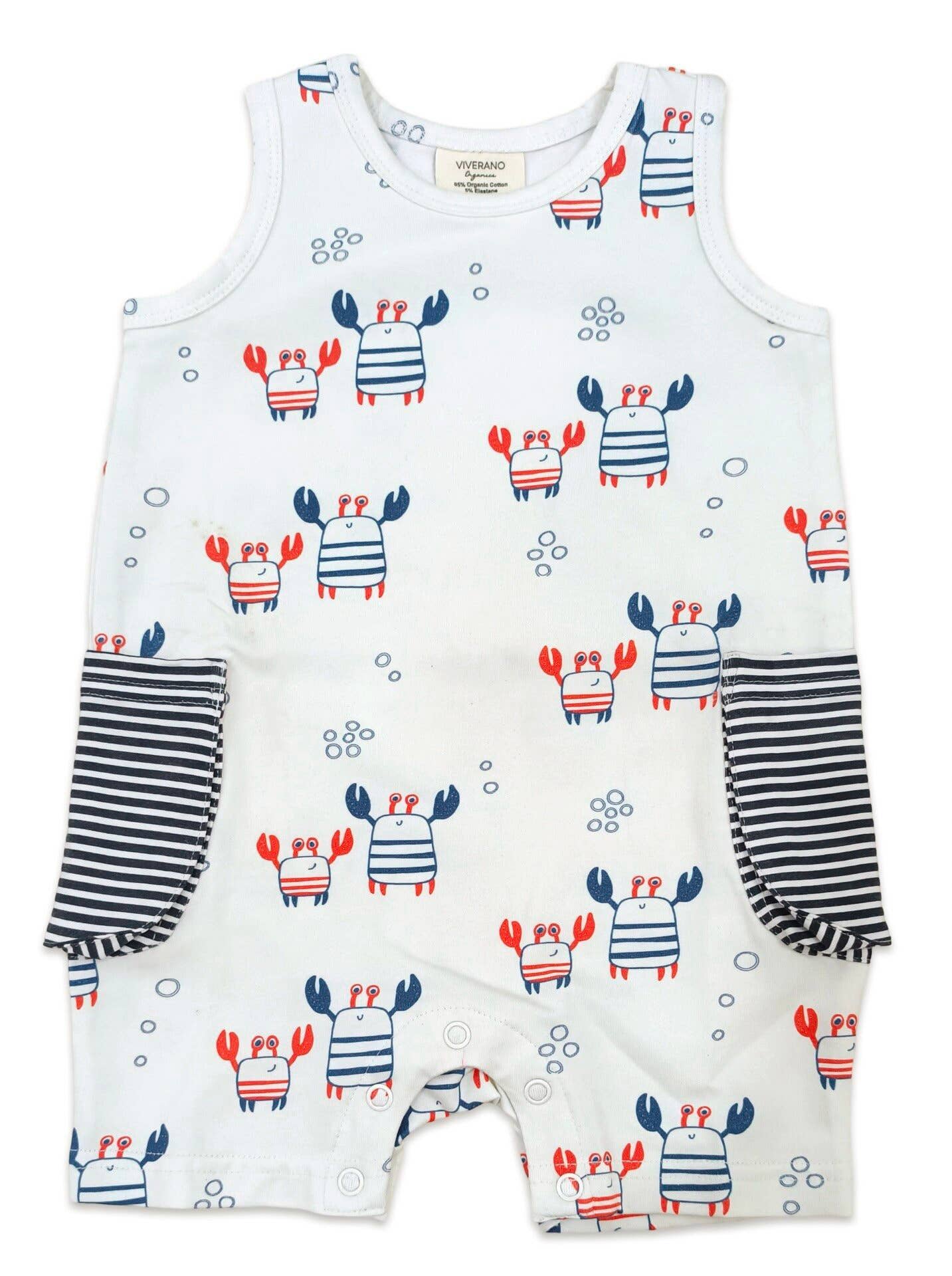 Viverano Organics - Nautical Crab Side Pocket Baby Romper (Organic Jersey)