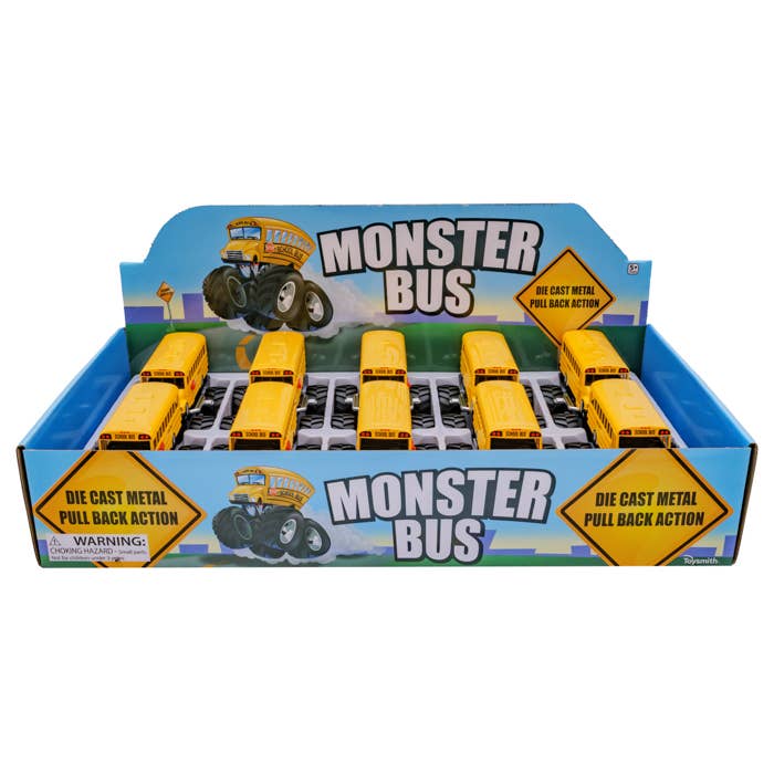 Toysmith - Monster School Bus, Pull Back Action, Die-Cast