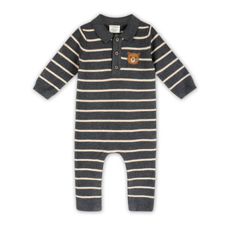 Viverano Organics - Bear Face Stripe & Collar Knit Baby Jumpsuit (Organic)