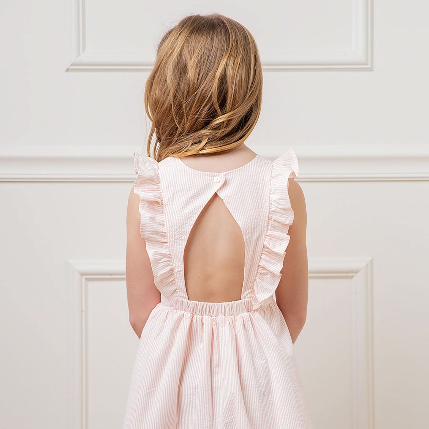 Hope and Henry - Flutter Sleeve Organic Open Back Dress Light Pink