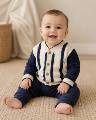 Viverano Organics - Anchor Stripe Knit Baby Cardigan (Organic Cotton)