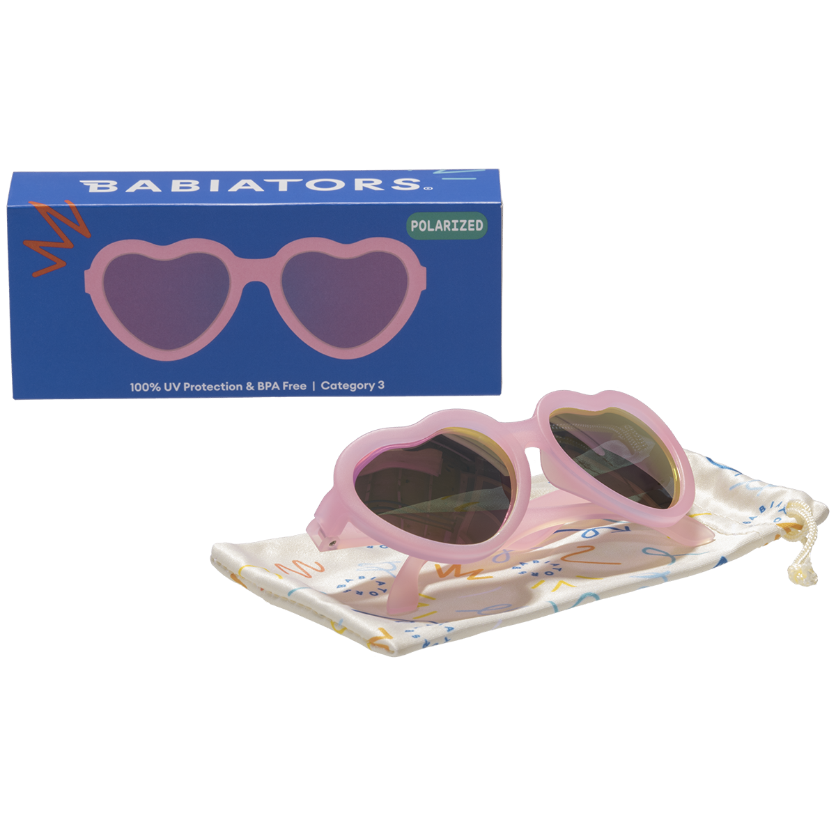 Babiators - Frosted Pink Heart | Purple Polarized Mirrored Lenses