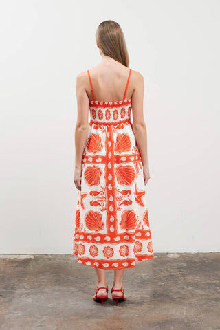 Moon River - SEA PRINT SCALLOP DETAIL MIDI DRESS