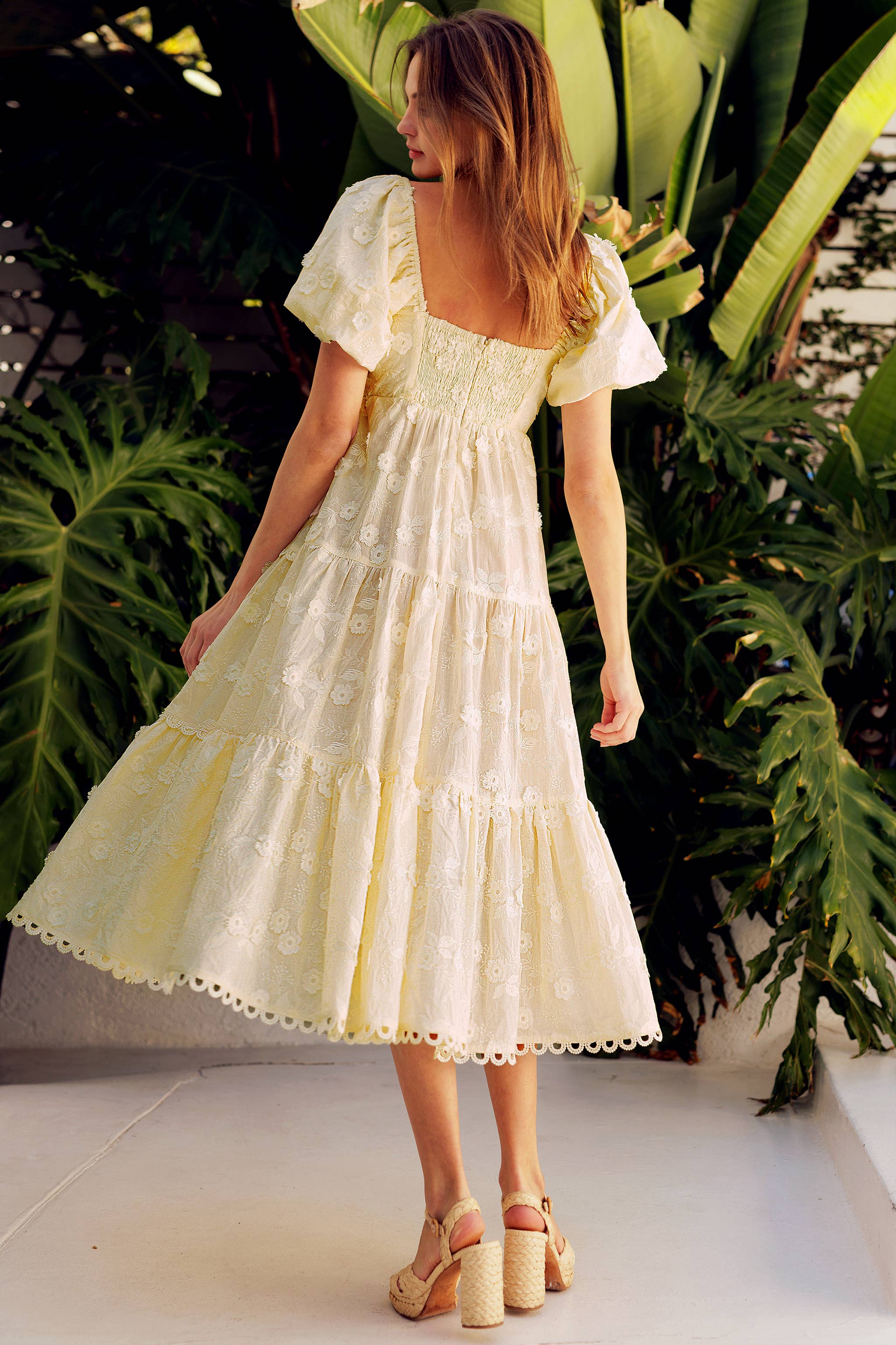 Image of Embroidered Floral Tiered Dress