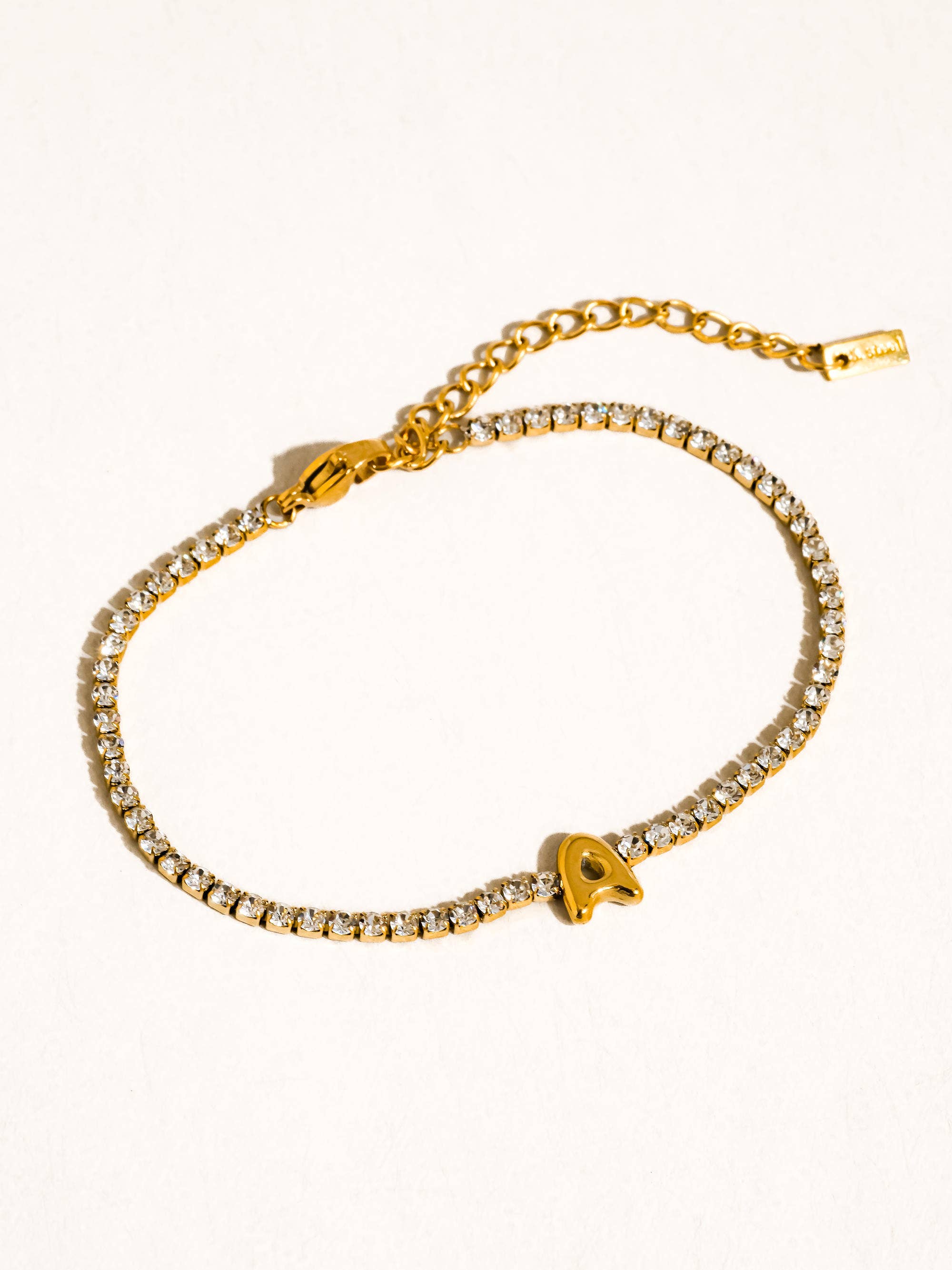 Chaplin 18K Gold Non-Tarnish Rhinestone Letter Bracelet