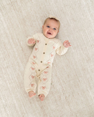 Viverano Organics - Evie Bow Pointelle Knit Baby Jumpsuit (Organic Cotton)