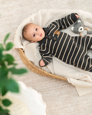 Viverano Organics - Bear Face Stripe & Collar Knit Baby Jumpsuit (Organic)