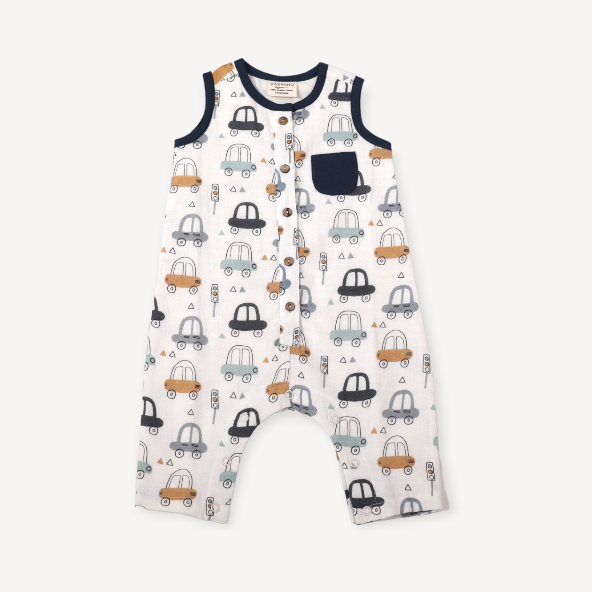 Image of Cars Sleeveless Button Baby Jumpsuit
