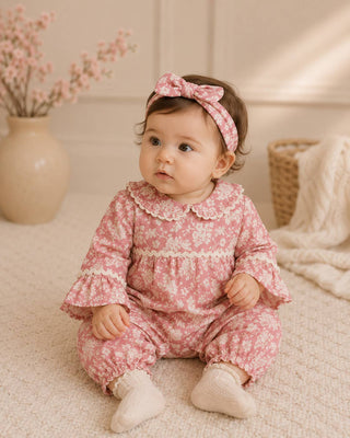 Viverano Organics - Beatrice Floral Baby Jumpsuit & Headband (Organic Cotton)